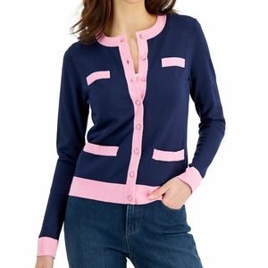 Charter Club | Navy & Pink Colorblocked Cardigan Sweater